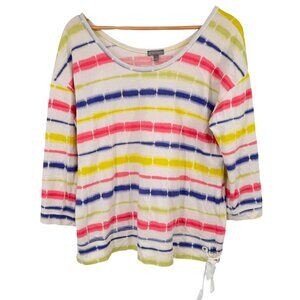 T By Talbots Womens Striped Cotton top shirt tie dye size Large side tie